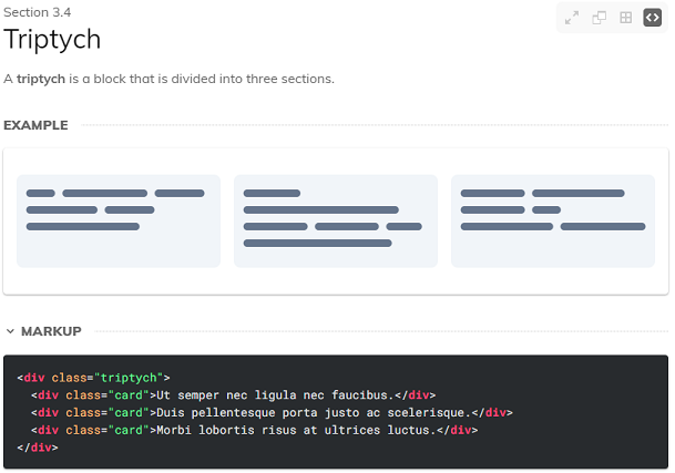 Image of completed style guide section example